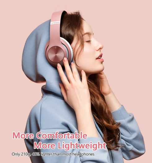9S Over Ear Bluetooth Headphones, 60 Hours Playtime, Hi-Fi Stereo, Deep Bass, Microphone, Foldable, Rose Gold...