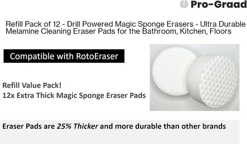 Refill Pack of 12 Drill Powered 3.5” Magic Sponge Erasers | Compatible with RotoEraser | 25% Thicker Ultra Durable Melamine Cleaning Eraser Pads f...