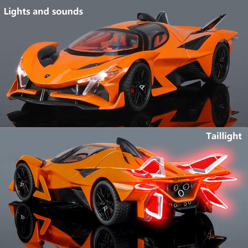 Toy Cars Apo Project EVO Model 1:32 Metal Diecast Car Toys with Light and Sound Pull Back Car for 3 4 5 6 7 Year Old Boys (Orange)...