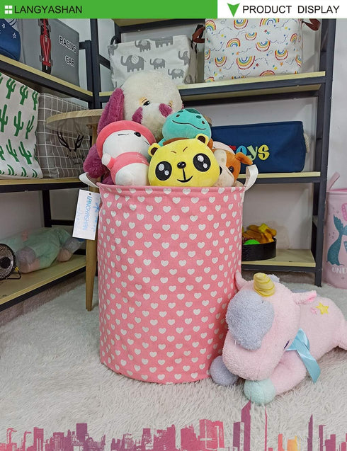 LANGYASHAN Laundry Basket Canvas Fabric Collapsible Organizer Basket for Storage Bin Toy Bins Gift Baskets Bedroom Clothes Children Nursery Hamper...