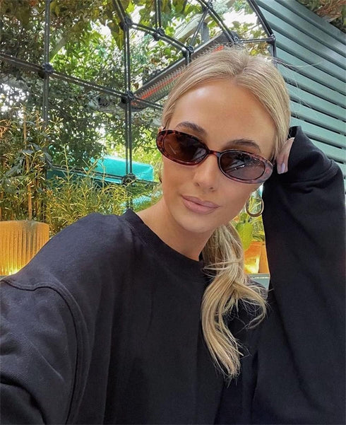 ADE WU Retro Oval Sunglasses 90s Vintage Narrow Small Tiny Oval Sun Glasses Black Tortoiseshell Frame...