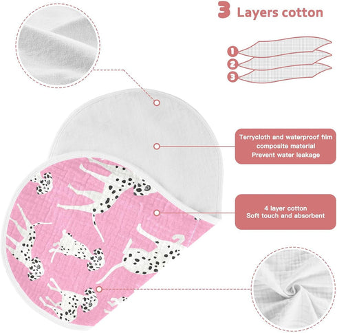 Dalmatian Dogs On Pink Muslin Burp Cloths for Baby 2 Pack 100% Cotton Baby Washcloths Bibs for Boy Girl...