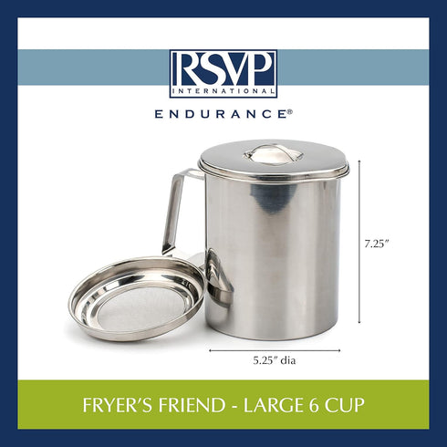RSVPInternational Endurance Stainless Steel Fryer's Friend Pot Can, 6 Cup | For Cooking Oil, Fats, Olive Oils, Coconut Oil & More | Includes Mesh ...