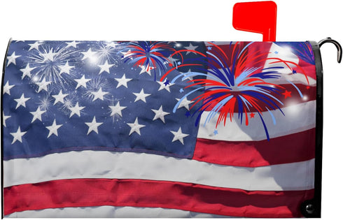 Fireworks for 4Th of July Independence Day Mailbox Covers Magnetic Standard Size 18"" X 21"",American Flag Patriotic Mailbox Wraps Post Letter Box...