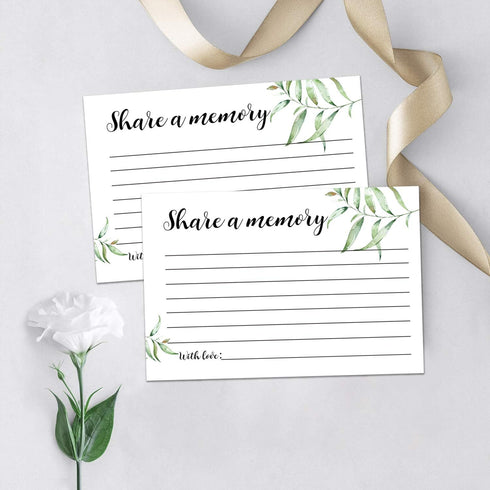 Giftideaworkshop 50 Greenery Share A Memory Cards for Celebration of Life Birthday Anniversary Memorial Funeral Graduation Bridal Shower Game, Gue...