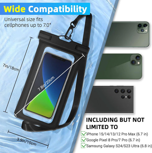 Waterproof Phone Pouch, IPX8 Waterproof Cell Phone Case for iPhone 15 14 13 Pro Max Plus Galaxy S22 S23 up to 7" Essential Dry Bag for Beach Cruis...