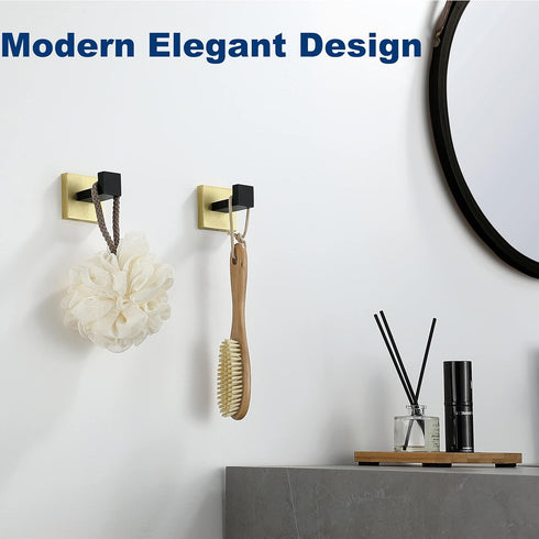 Towel Hooks for Bathrooms, Black & Gold Towel Hook for Kitchen Bathroom, SUS304 Stainless Steel Coat Hook, Square Heavy Duty Robe Hooks for Hangin...
