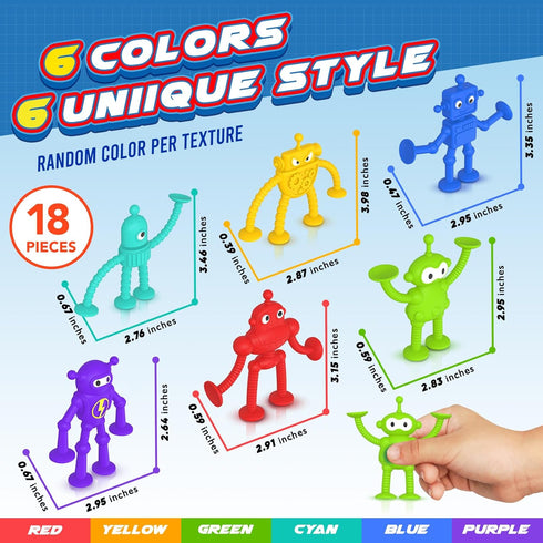Baby Suction Toy Bath Toys: 18PCS Robot Bath Toys for Toddlers, No Hole Bath Toy for Boys Girls Travel Toy Gift, Window Sensory Toys for Fun & Cre...