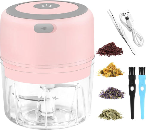 Electric Herb Grinder - 3.5 Inch Large Grinders for Grinding Dry Fresh Herbs and Spice with Clear Chamber, Portable USB Charge Herb Grinder, Inclu...