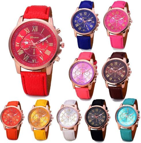 Wholesale Lot of 10 Pcs Unisex Men Women Lady Teen Girl Gold Plated Platinum Style PU Leather Round Wrist Watches...