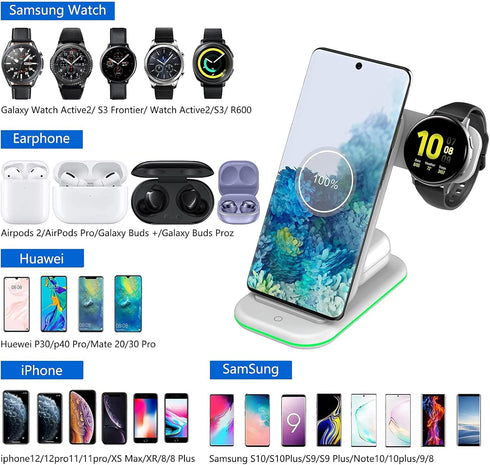 Wireless Charger for Samsung,3 in 1 Charging Station Stand Qi Fast Wireless Charger for S21/S20/S10/Note 20/10/9/8,Galaxy Watch 3/Active 2/Gear S3...
