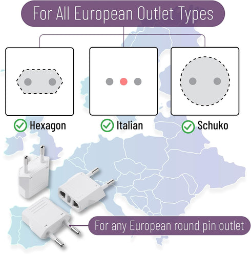 Bates- European Travel Plug Adapter, 10 Pack, European Plug Adapter, US to Europe Plug Adapter, Adapter for Europe Plug, US to EU Plug Adapter, Tr...