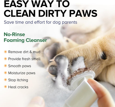 Clean Paws, Dog Paw Cleaner, No-Rinse Foaming Cleanser, Moisturizing & Deodorizing Paw Wash with Silicone Bristle Brush, Deep Clean, Easy & Portab...