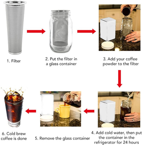 Cold Brew Filter for Mason Jar Wide Mouth Coffee Maker, 304 Stainless Steel Mesh Coffee Filter with Rubber Circle Coffee Brew Infuser for Fruit Te...