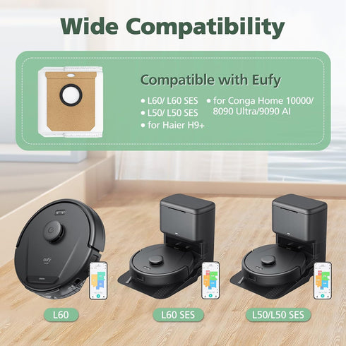 10 Pack Replacement Dust Bags for eufy L60/ L50 Hybrid Robot Vacuum with Self Empty Station, 2.5L L60/ L50 Replacement Bags for Haier H9+, Conga H...
