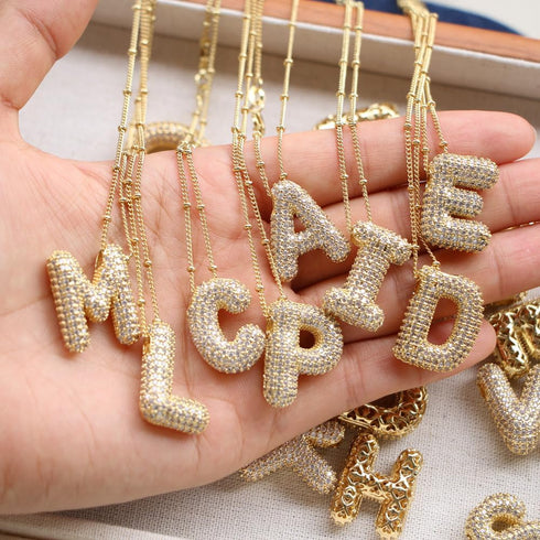 Bubble Initial Necklace for Women 18K Gold Plated Cubic Zirconia Balloon Letter Alphabet Personalized Name Pendant Necklaces Jewelry Gifts...