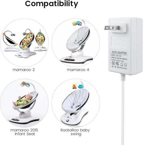 10 ft Power Cord for 4moms mamaRoo 4, 12V 3A Charger for RockaRoo Baby Swing, AC Adapter, White...