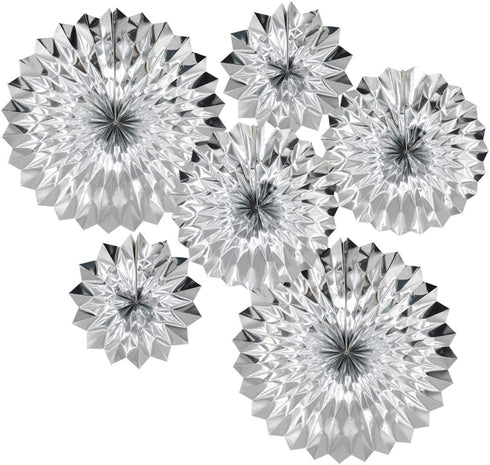 Hanging Paper Fans Party Set, Silver Round Pattern Paper Garlands Decoration for Birthday Baby Shower Graduation Retirement, Set of 6...