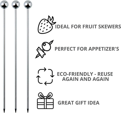 Cocktail Picks Stainless Steel Toothpicks - (24 Pack / 8 Inch) Martini Picks Reusable Fancy Metal Drink Skewers Garnish Sticks for Martini Olives ...
