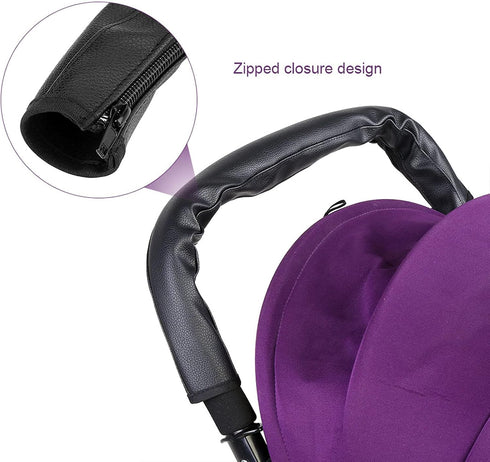 Baby Stroller Handle Cover, Leather Pram Foam Armrest Covers Universal Bumper Pushchair Handlebar Sleeve Removable Grip Bar Replacement Accessorie...