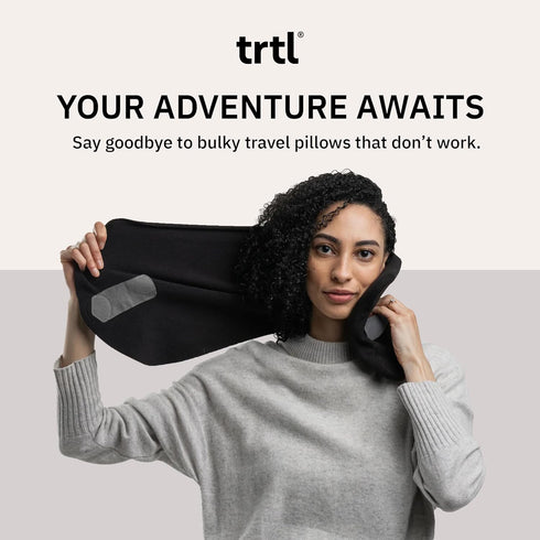 trtl Pillow - Scientifically Proven Super Soft Neck Support Travel Pillow - Machine Washable - Black...