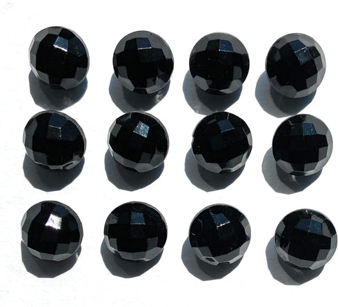12 Jet Glass Black Buttons Ball Style Faceted Set 14mm for,Blouses, Shirts Etc (1/2'')...