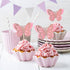 Butterfly Cupcake Toppers, 24 PCS Pink, Paper & Bamboo, Party Decoration, Kids Birthday, Baby Shower, Wedding, Anniversary, Non-Edible...