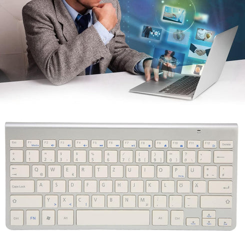 ASHATA & German & English Bilingual Language Keyboard 2.4G Cordless Keyboard for Desktop Laptop Tablet, Plug and Play...