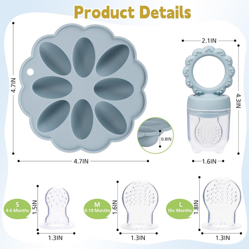 Silicone Baby Fruit Food Feeder Breastmilk Popsicle Mold Set, Baby Teething Toy for Safe Infant Self Feeding, Baby Food Freezer Tray with Lid for ...