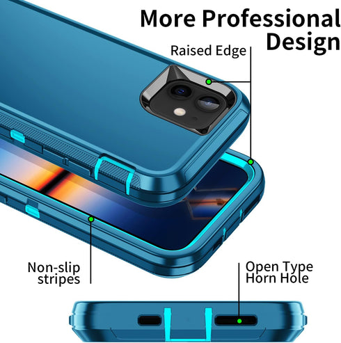 for iPhone 11 Case,Shockproof Dropproof Dustproof,3-Layer Full Body Protection Heavy Duty High Impact Hard Cover Case for iPhone 11 6.1 inch,Turqu...