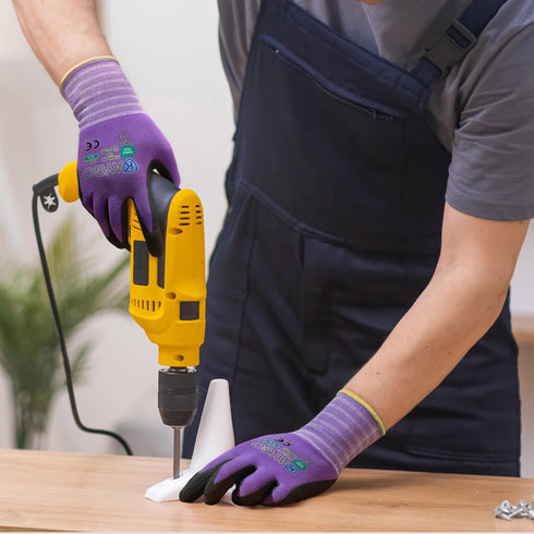 KAYGO Safety Work Gloves MicroFoam Nitrile Coated-3 Pairs, KG18NB,Seamless Knit Nylon Glove with Black Micro-Foam Nitrile Grip,Ideal for General P...