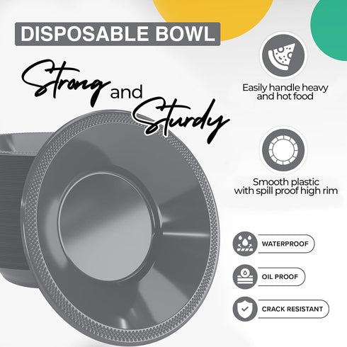Exquisite Plastic Dessert/Salad Bowls - Solid Color Disposable Bowls - 100 Count (Bowls - 12 oz, Silver)...