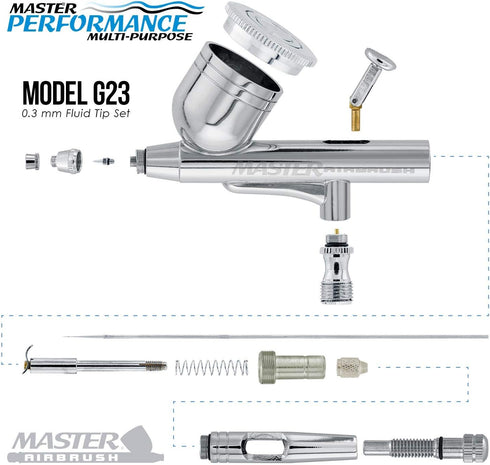 Master Airbrush Model G23 Multi-Purpose Dual-Action Gravity Feed Airbrush Set Kit with Air Hose, 0.3mm Tip, 1/3oz Fluid Cup, Cutaway Handle - User...