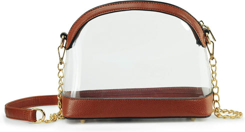 Clear Cross Body Bag with Vegan Leather Trim Stadium Approved Women Shoulder Handbag...
