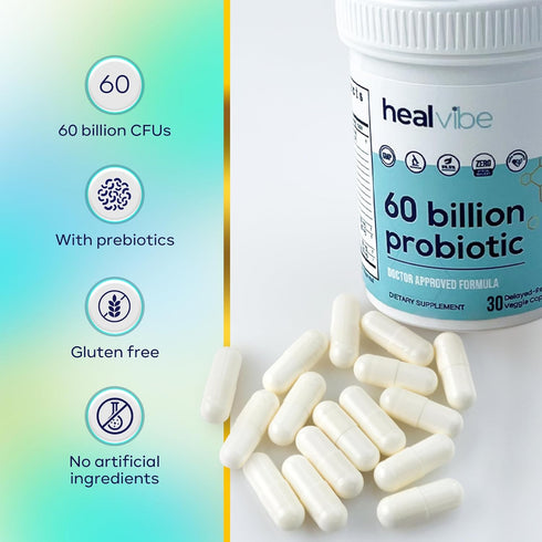 probiotics 60 Billion CFU, 30 Count, 10 Strains, 99.5% Biodegradable Plant-Based Plastic and Paper Packaging, Organic Prebiotics, Professional Gra...