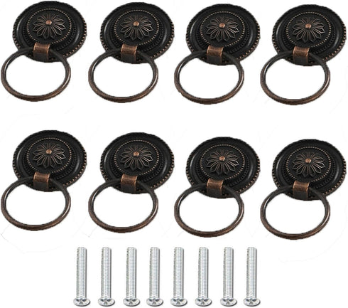 Saim Antique Bronze Knobs Pulls Handles Cabinet Ring Pulls with Screws Metal Hardware Antique Retro for Dresser Drawer Cabinet Cupboard - 8 PCS...