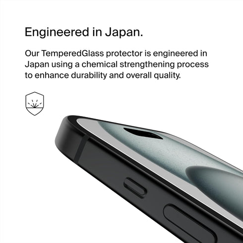 Belkin ScreenForce TemperedGlass Treated Screen Protector for iPhone 15 and 14 Pro - Slim & Scratch-Resistant - Includes Easy Align Tray for Bubbl...