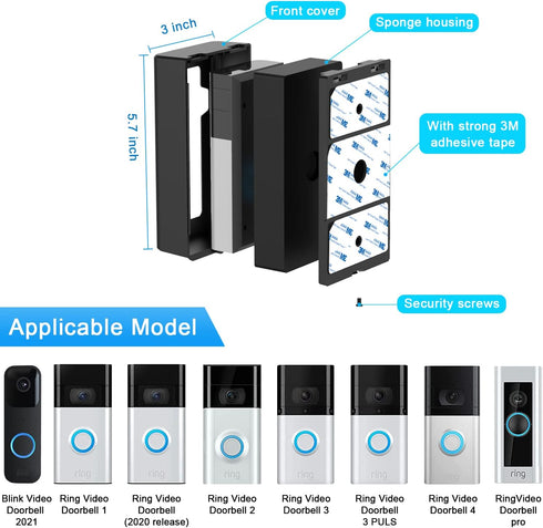 Adhesive Mount Compatible with for Video Doorbell No-Drill Mounting Bracket cover Holder Not Block Doorbell Sensor...