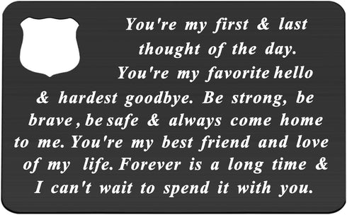 BEKECH Police Jewelry Police Officer Wallet Card Husband Gift You're My First and Last Thought Wallet Insert Gift from Wife...