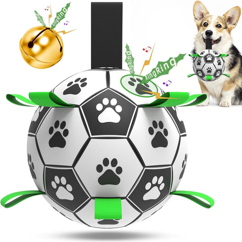 Dog Soccer Balls Toy with Bell Inside, Outdoor Interactive Dog Toys for Tug of War, Puppy Birthday Gifts, Dog Water Toy, Durable Ropes Squeaky Soc...