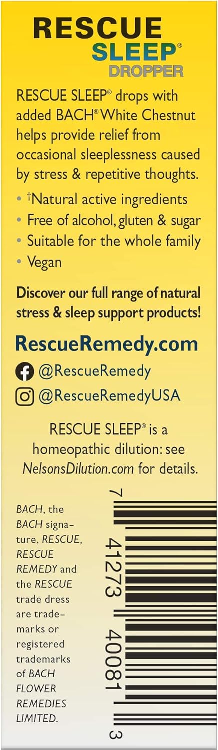 Bach RESCUE SLEEP Dropper 20mL, Natural Sleep Aid, Homeopathic Flower Essence, Free of Melatonin, Sugar, & Gluten, Family-Friendly, Non-alcohol Fo...