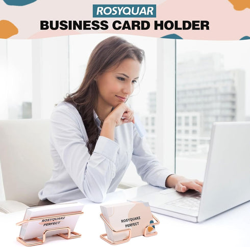 Business Card Holder for Desk, Elegant Metal Business Card Holder Display Stand, Black Business Card Organizer, Desktop Business Card Holders for ...