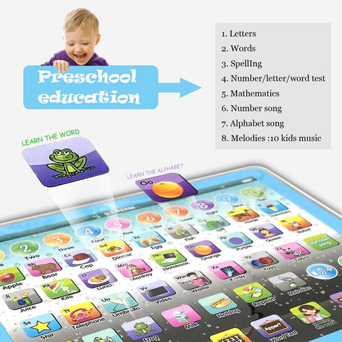 Kids Tablet Learning Pad Toddler Tablet with ABC Word Song Music Number Electronic Interactive Toy for Educational Preschool Boys & Girls 3 4 5 Ye...