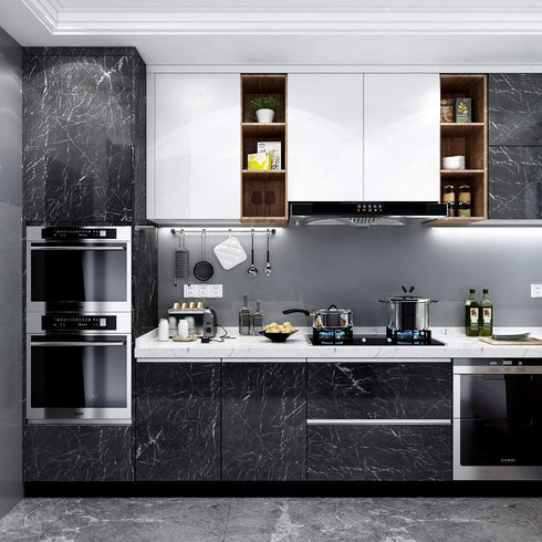 RANRAN Marble Contact Paper Granite Black Roll Self Adhesive Peel and Stick Wallpaper for Kitchen Countertop Cabinet Furniture Waterproof PVC Remo...