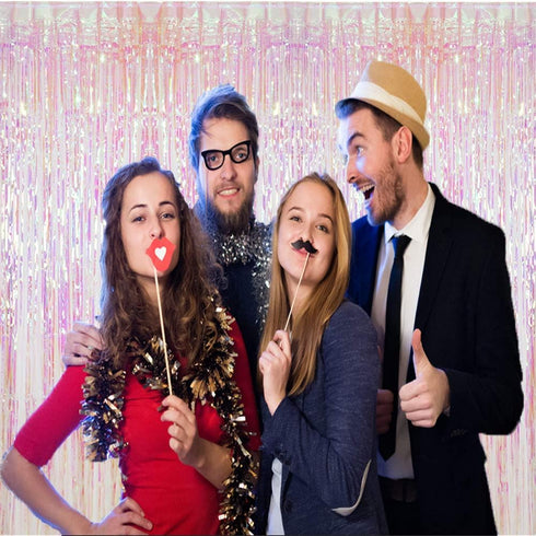CCINEE 2pcs Metallic Foil Fringe Curtain Transparent Pink Backdrop Decorative Door Window Curtain for Birthday Party Baby Shower Wedding Decoratio...