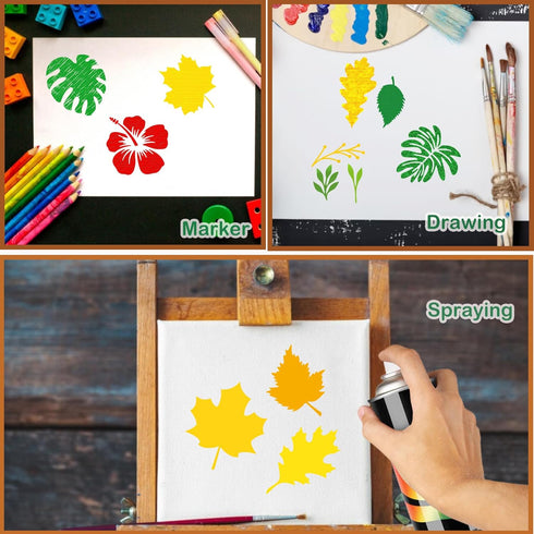 Small Leaf Stencils for Painting on Wood Stone Reusable Tropical Leaves Fern Palm Nature Stencils for Kids Adults on Wood Fabric Rock Card Art Pai...