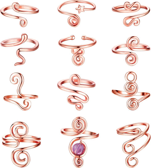 HAIAISO 12PCS Adjustable Toe Rings for Women Gold Silver Open African Toe Rings Summer Beach Foot Jewelry Set...
