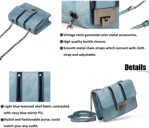 Small Denim Blue Women Purse Clutch Retro Small Shoulder Bag for Teenager girls Color Contrast Handbag...