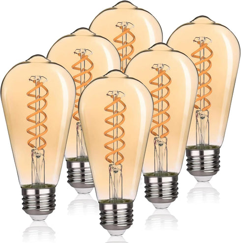 ST58 (ST19) Vintage Edison LED Bulb, Warm White 2500K, Antique Flexible Spiral LED Filament Light Bulb, 600LM Dimmable, 6W Equivalent to 60W, CRI ...