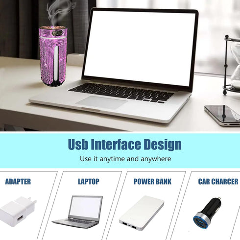 Bling Crystal Car Diffuser Humidifier, USB car Essential Oil Diffuser,Car Diffuser Humidifier Aromatherapy,2 Mist Modes,Portable Mini humidifier f...